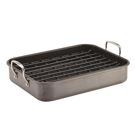 RACHAEL RAY Rachael Ray 87657 Hard-Anodized Nonstick Bakeware Roaster with Dual-Height Rack; Gray - 16 & 12 in. 87657